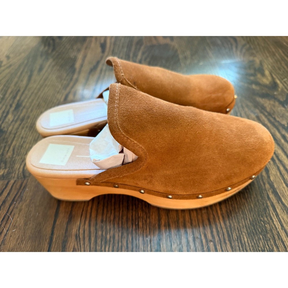 Dolce Vita Brown Suede Wooden Clogs Studded Mule Sandals Womens 9 - Picture 2 of 8